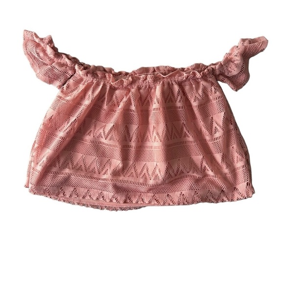 Freebird pink crochet knit boho peasant sleeve crop top size Small - Picture 1 of 8